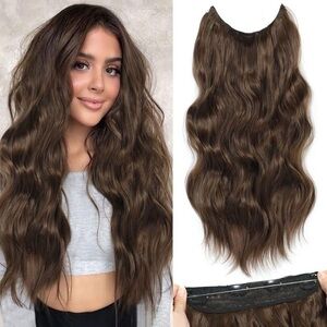 20 Inch Invisible Wire Long Wavy Medium Brown Hair Extensions